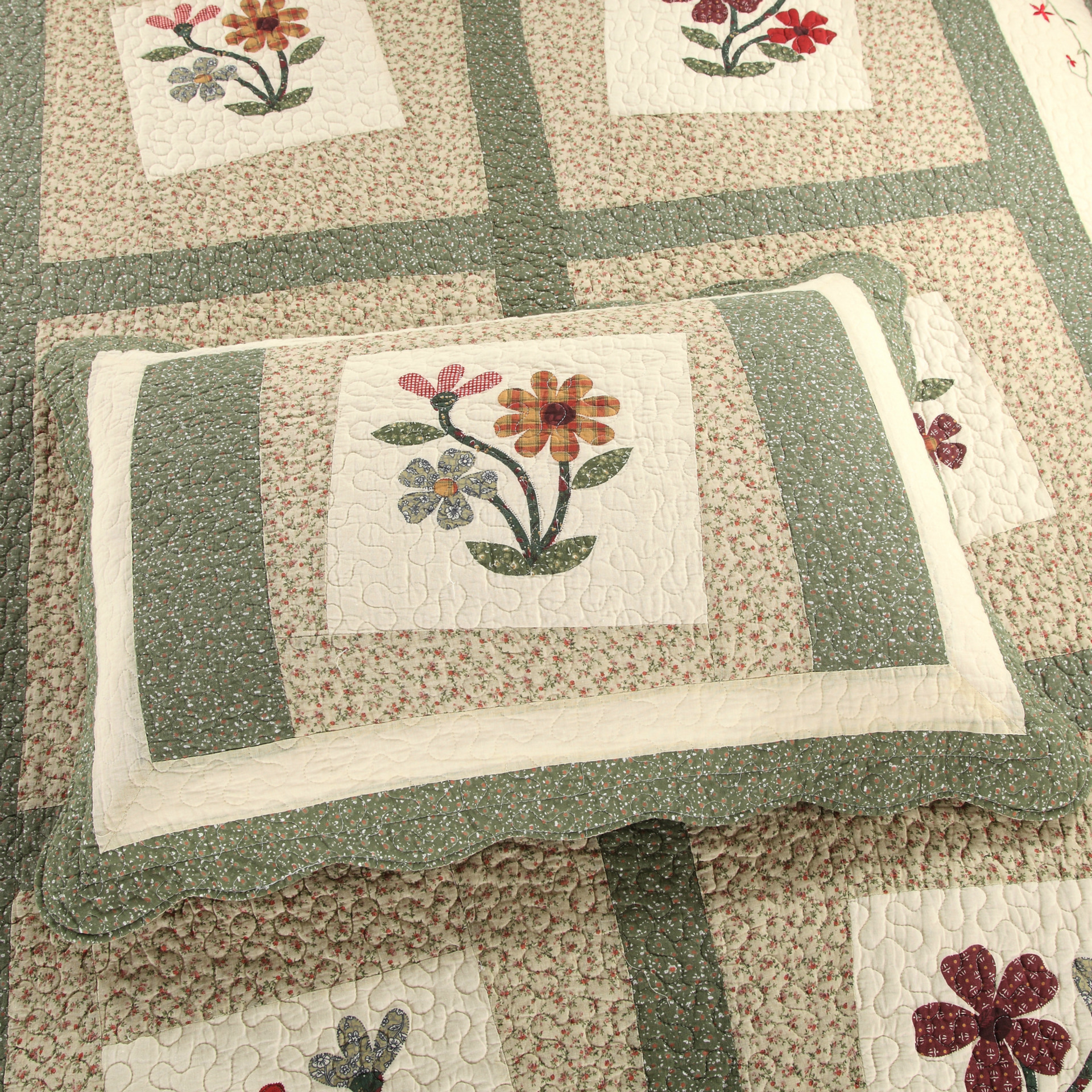 [Milaia] Cotton Quilted Water Wash Quilt Three-piece Set Four-piece Set Real Split Embroidered Quilt High Quality