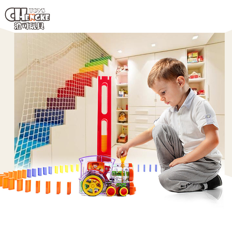 Transparent Dominoes Educational Kidsren's Automatic Card-Raising Electric Train Douyin Same Toys Wholesale