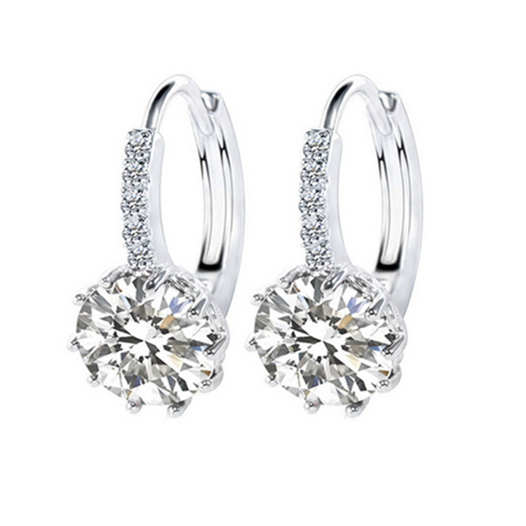 Korean Fashion New 925 Silver Plated Imitation 18K Gold Sunflower Ear Buckle Simple Crystal Zircon Earrings Cross-border E-commerce