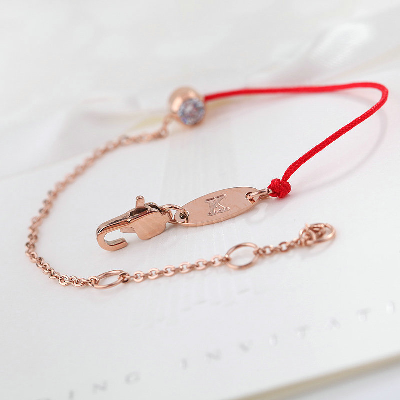 Year of the Monkey, Zodiac Year, Korean Fashion Single Diamond Thin Red Rope Anklet for Women, Transfer Titanium Steel, Gold-Plated