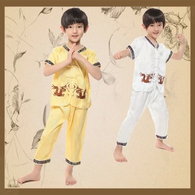 Red Special Deal Small Double Dragon Suit Tang Suit Summer Suit Boys Short-Sleeved Pants Suit Tang Suit Embroidered Dragon Tang Suit