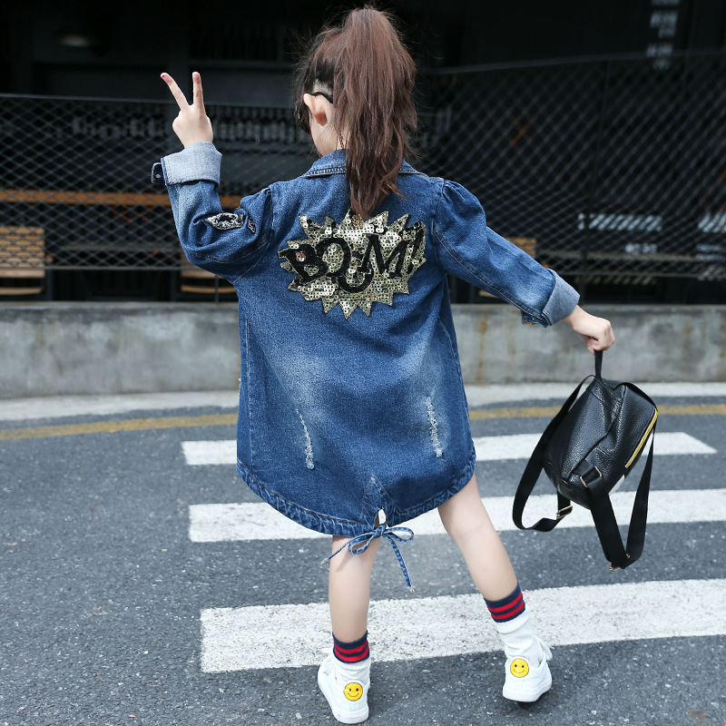 Girls' Denim Jacket 2025 New Spring and Autumn Fashionable Cardigan Jacket for Big Children Korean Style Mid-Length Denim Clothing Trendy