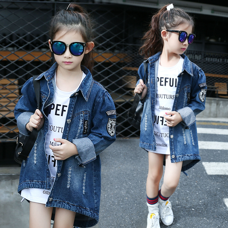 Girls' Denim Jacket 2025 New Spring and Autumn Fashionable Cardigan Jacket for Big Children Korean Style Mid-Length Denim Clothing Trendy