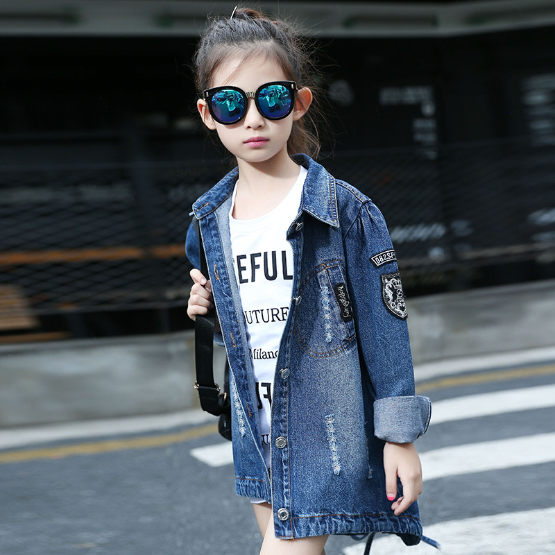 Girls' Denim Jacket 2025 New Spring and Autumn Fashionable Cardigan Jacket for Big Children Korean Style Mid-Length Denim Clothing Trendy