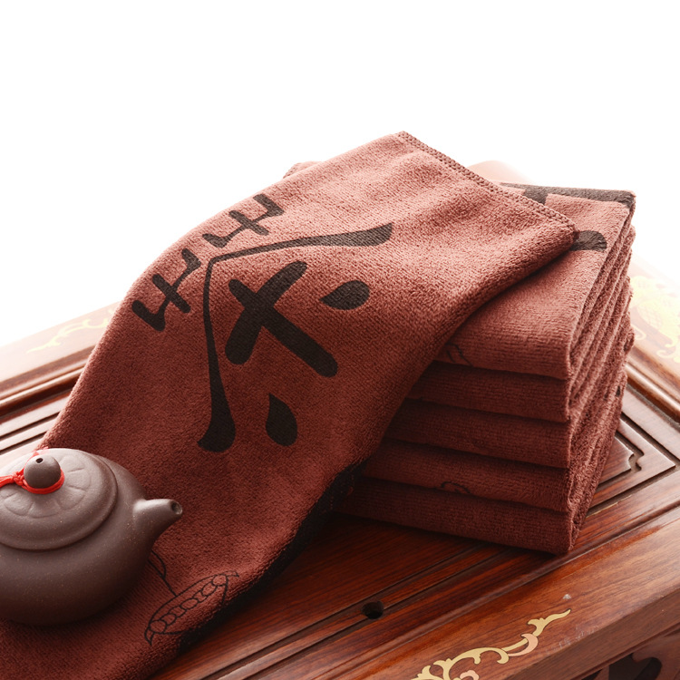 Printed tea towel 30*30 with hook 400g/㎡ square towel absorbent cloth superfine fiber tea ceremony towel absorbent towel