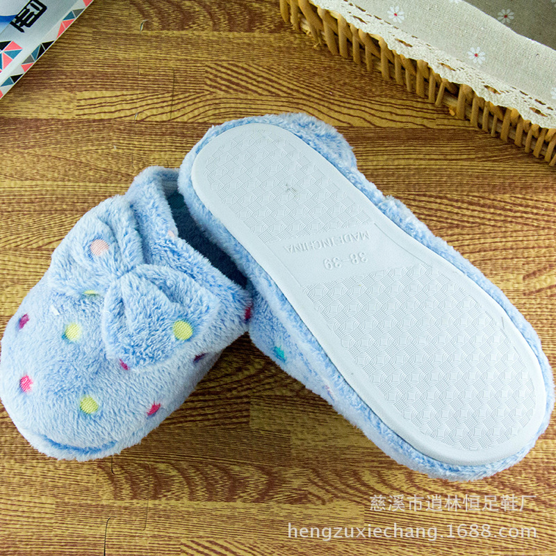 Winter color polka dot bow floor cotton slippers warm plush home cotton slippers Cixi manufacturers wholesale