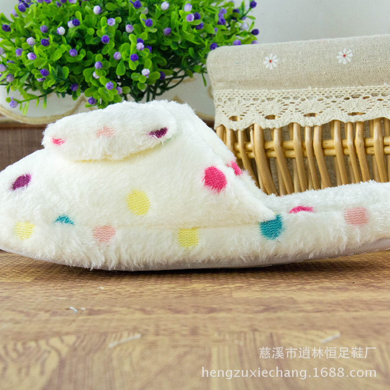 Winter color polka dot bow floor cotton slippers warm plush home cotton slippers Cixi manufacturers wholesale