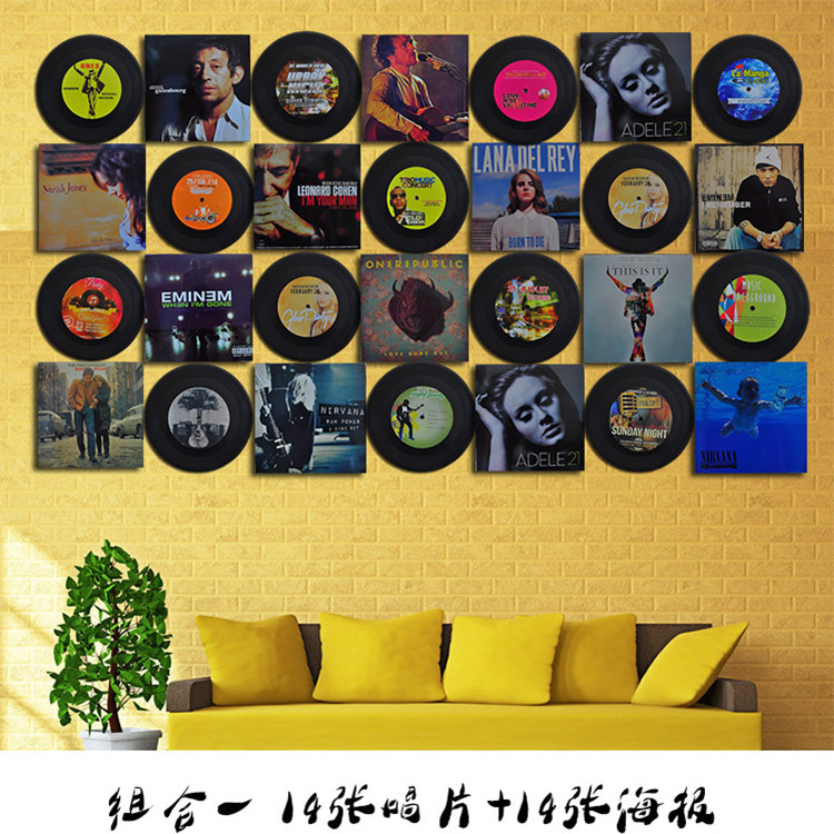 Vinyl Record Decoration Retro Poster Sticker Wall Sticker Bar Restaurant Cafe Milk Tea Shop Ornaments Wall Hanging
