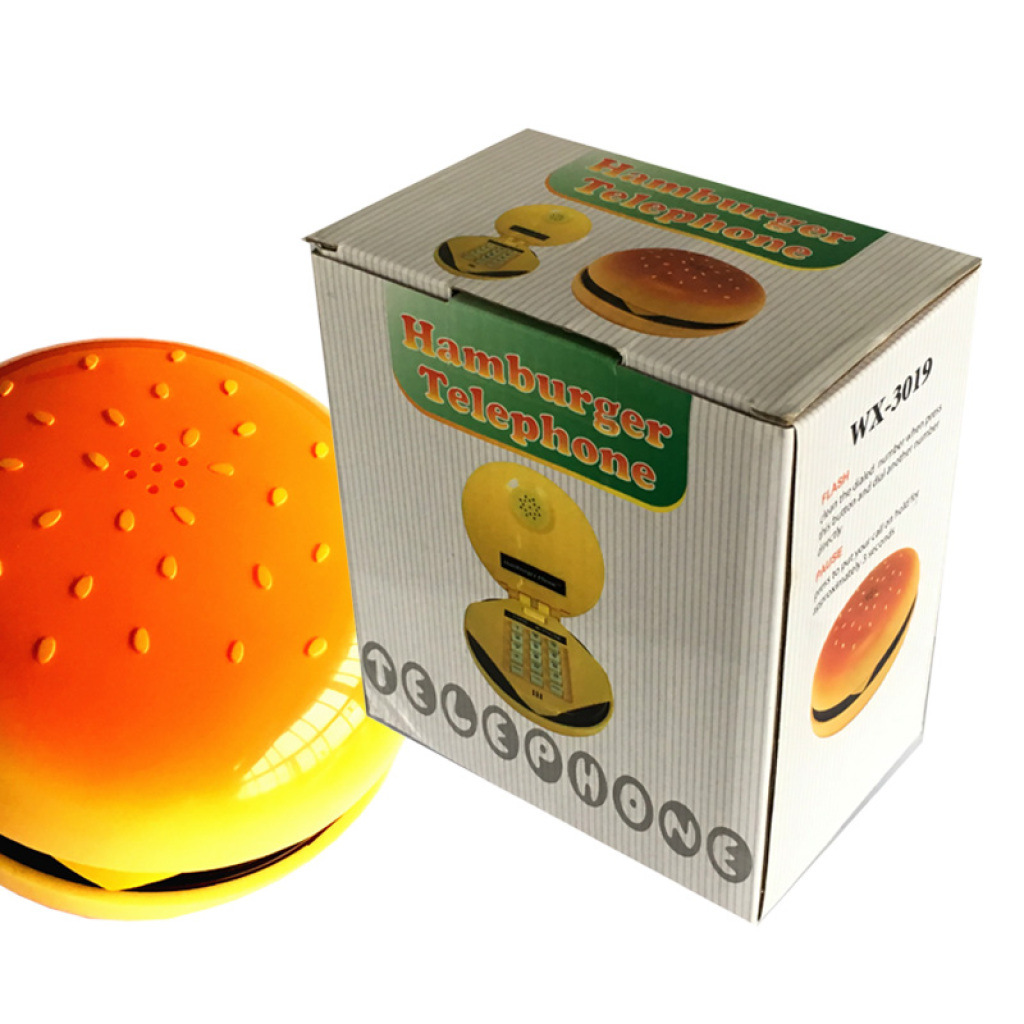 K-Style of Creative Cartoon Burger Telephone Mini Antique Telephone Office Landline Corded Home Convenience Telephone