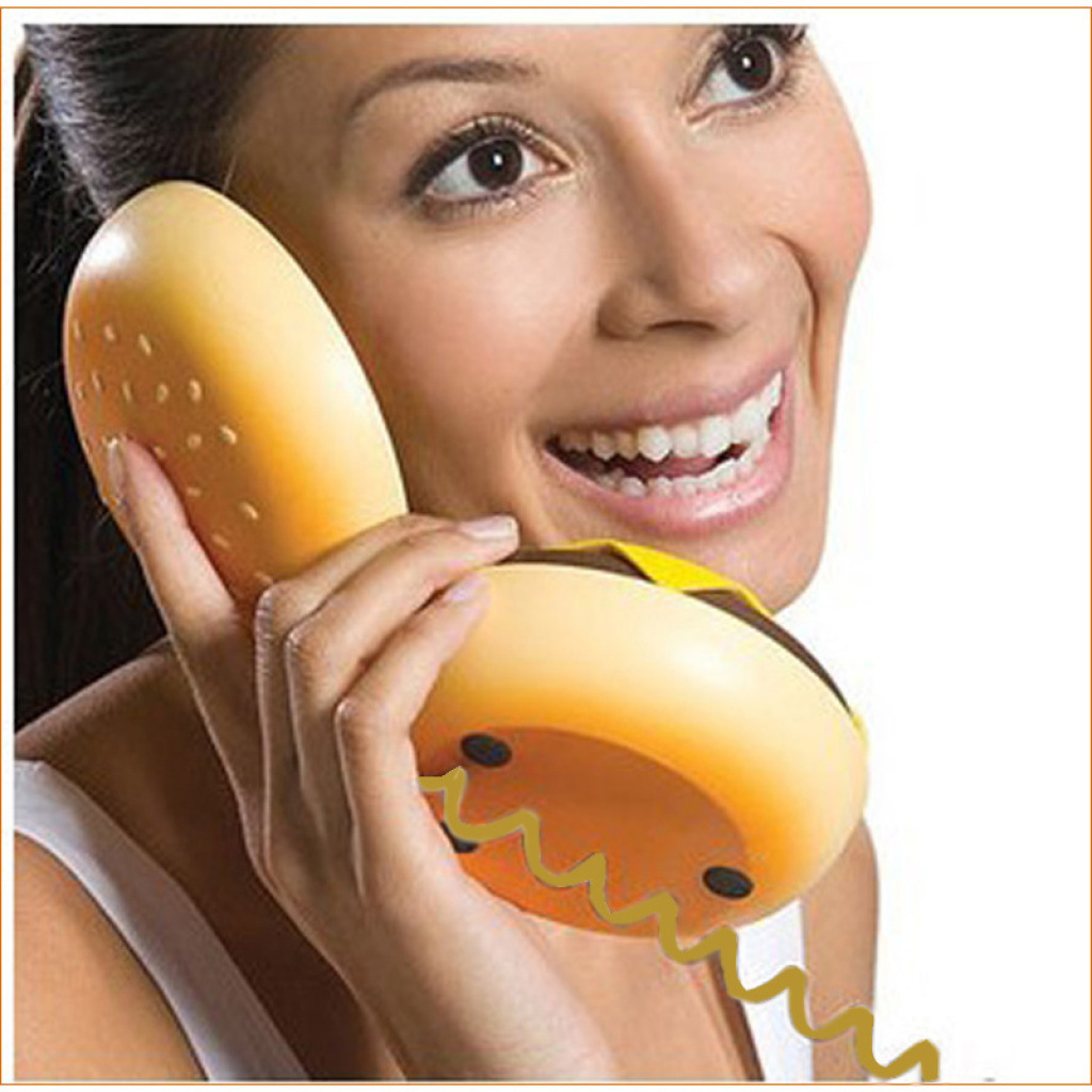 K-Style of Creative Cartoon Burger Telephone Mini Antique Telephone Office Landline Corded Home Convenience Telephone