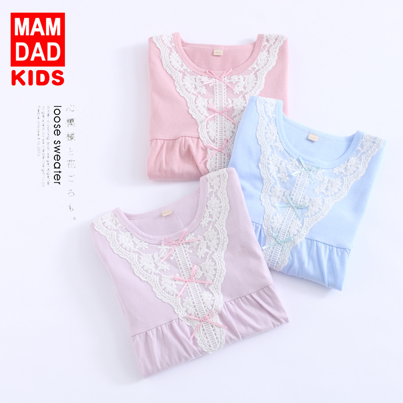 Ночная рубашка для девочек из хлопка с кружевной отделкой, одежда для детей, комплекты для мамы и дочки, домашний халат, пижама в стиле принцессы