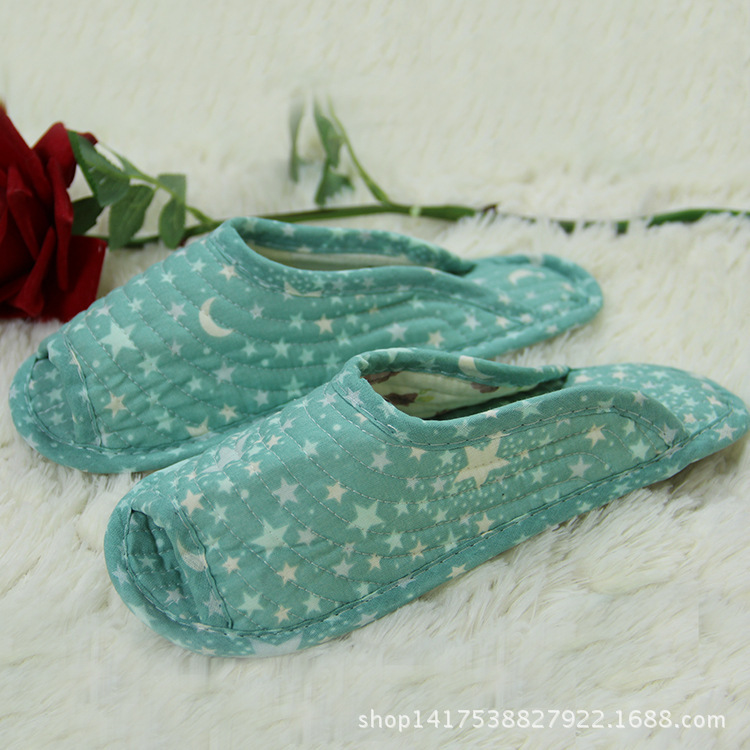 Foreign Trade Cross-Border Pastoral Style Fabric Slippers Soft-Soled Silent Slippers Women's Quilted Cotton Breathable Slippers Wholesale