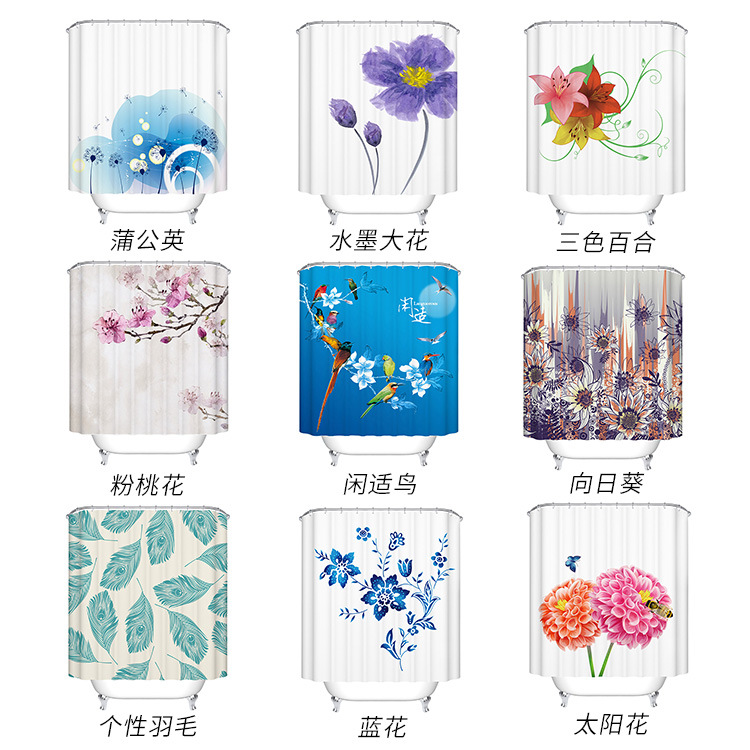 Cross-border creative digital printing shower curtain waterproof mildew-proof bathroom curtain bathroom bathhouse bath shower curtain wholesale