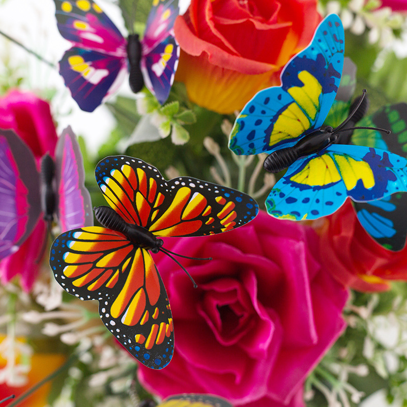 7cm Simulated Pole Butterfly 3D Outdoor Garden Wooden Pile Decoration Holiday Table Placement Pvc Stereo Cutting Butterfly