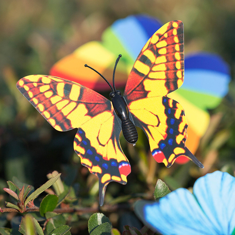 7 см симулированная бабочка на деревянной палке, 3D декор для сада, праздничное оформление стола, ПВХ стерео резка бабочки