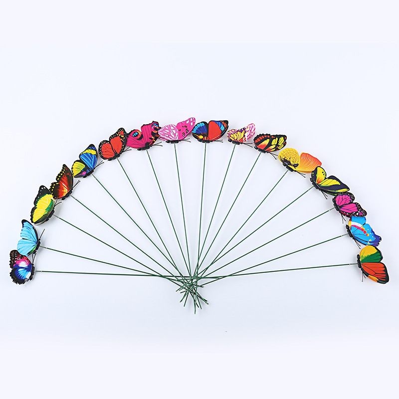 7cm Simulated Pole Butterfly 3D Outdoor Garden Wooden Pile Decoration Holiday Table Placement Pvc Stereo Cutting Butterfly