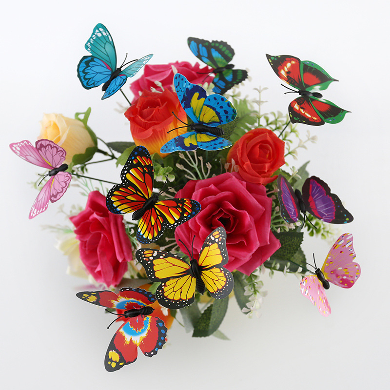 7cm Simulated Pole Butterfly 3D Outdoor Garden Wooden Pile Decoration Holiday Table Placement Pvc Stereo Cutting Butterfly