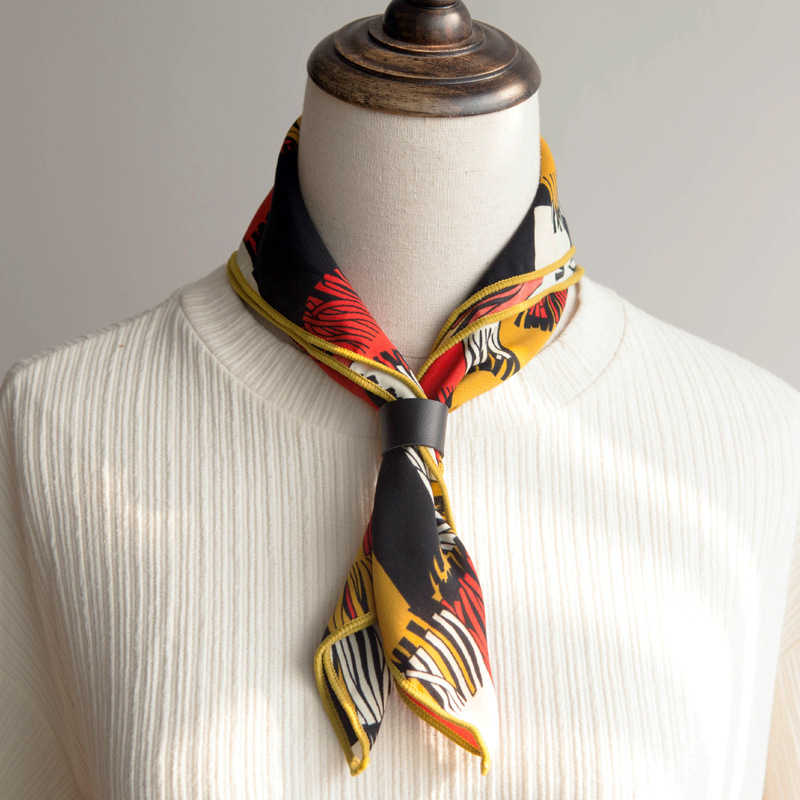 Internet Celebrity Style Retro Small Square Scarf Silk Scarf Buckle Leather Buckle Scarf Clothing Accessories Accessories Spot Data Cable Buckle