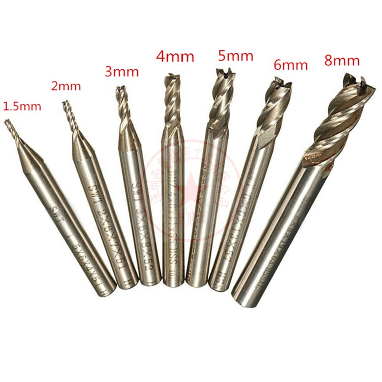 Combination suit high speed steel milling cutter 7-piece set 4-blade high speed steel straight handle end milling cutter suit British milling cutter suit