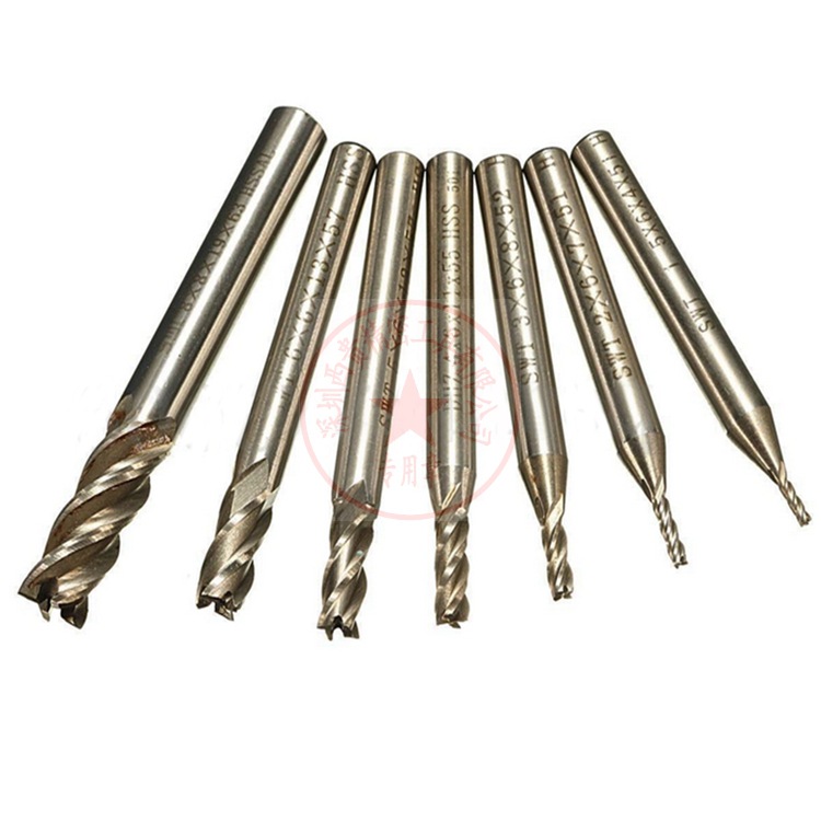 Combination suit high speed steel milling cutter 7-piece set 4-blade high speed steel straight handle end milling cutter suit British milling cutter suit