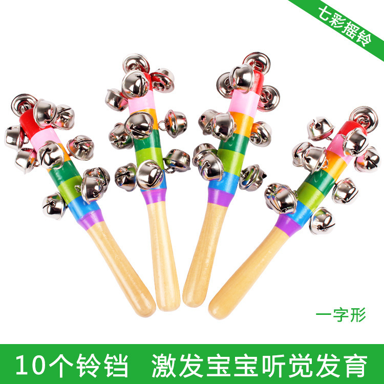 Wooden Orff Musical Instrument Stick Bell Cross Rattle Infant Early Education Music Teaching Aids Toy Educational Soothing Bed Bell