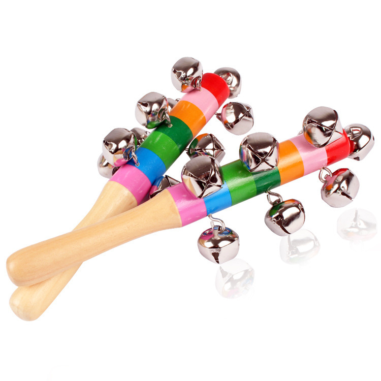 Wooden Orff Musical Instrument Stick Bell Cross Rattle Infant Early Education Music Teaching Aids Toy Educational Soothing Bed Bell