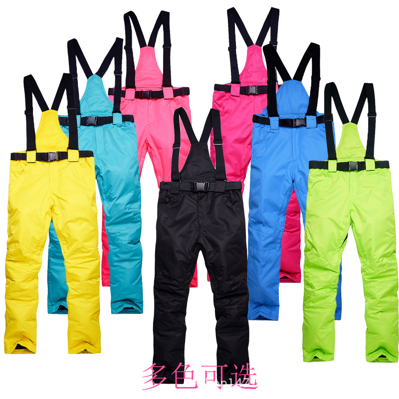 Зимние лыжные брюки для мужчин и женщин, ветронепроницаемые, водонепроницаемые, теплые, дышащие, с хлопковыми подтяжками
