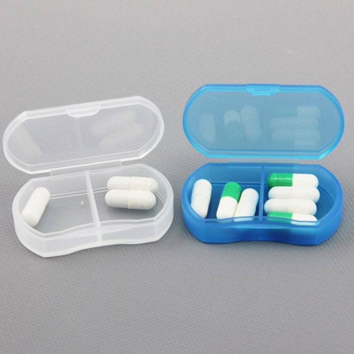 Printable logo mini portable small medicine box 2 grid super small medicine box plastic sub-packaging storage box