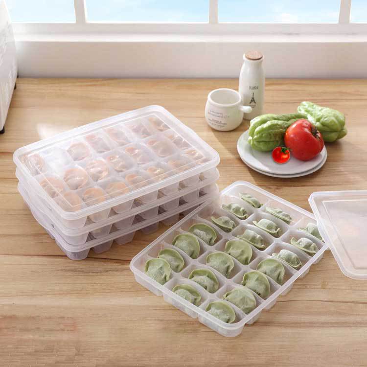 Food Grade Thickeneded Refrigerator Crisper with Lid Household Commercial Quick-Frozen Wonton Box Anti-Stick 21 Grids Dumpling Box Wholesale