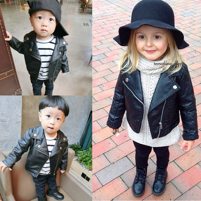 Boys Pu Lapel Leather Jacket Spring Ins Spring Kidsren's Clothing Kidsren's Korean Style Outwear Kidsren's Baby Short Leather Jacket
