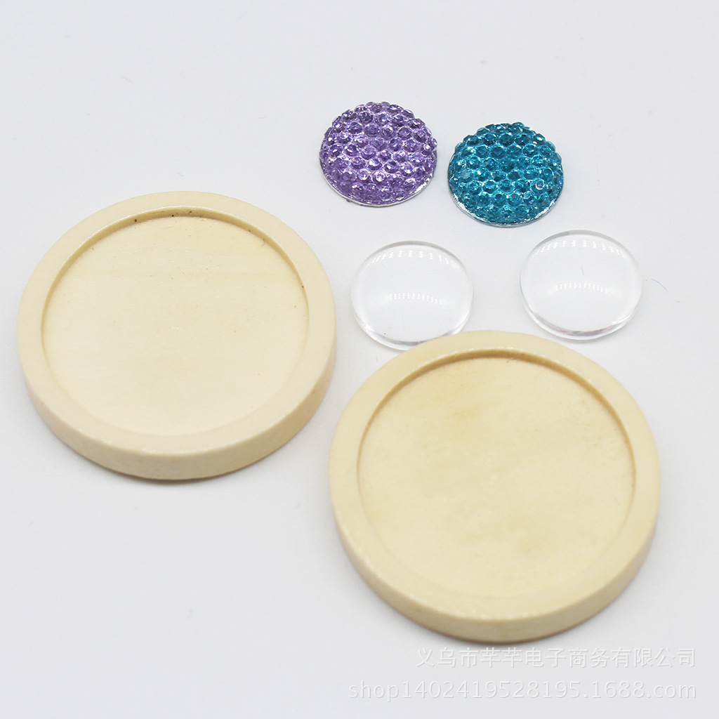 Qianyan Log Round Time Gem Base DIY Jewelry Material Accessories Glue Retro Base Wooden Base