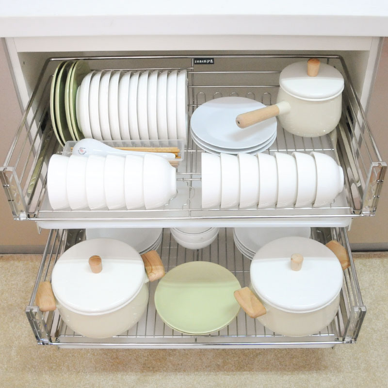 Shane Basket Kitchen Cabinet Basket Drawer Basket Kitchen Rack Damping Drawer Dish Rack Dish Plate Double-Layer Basket