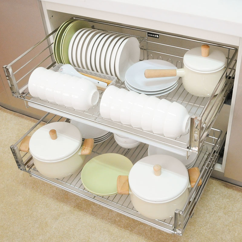 Shane Basket Kitchen Cabinet Basket Drawer Basket Kitchen Rack Damping Drawer Dish Rack Dish Plate Double-Layer Basket