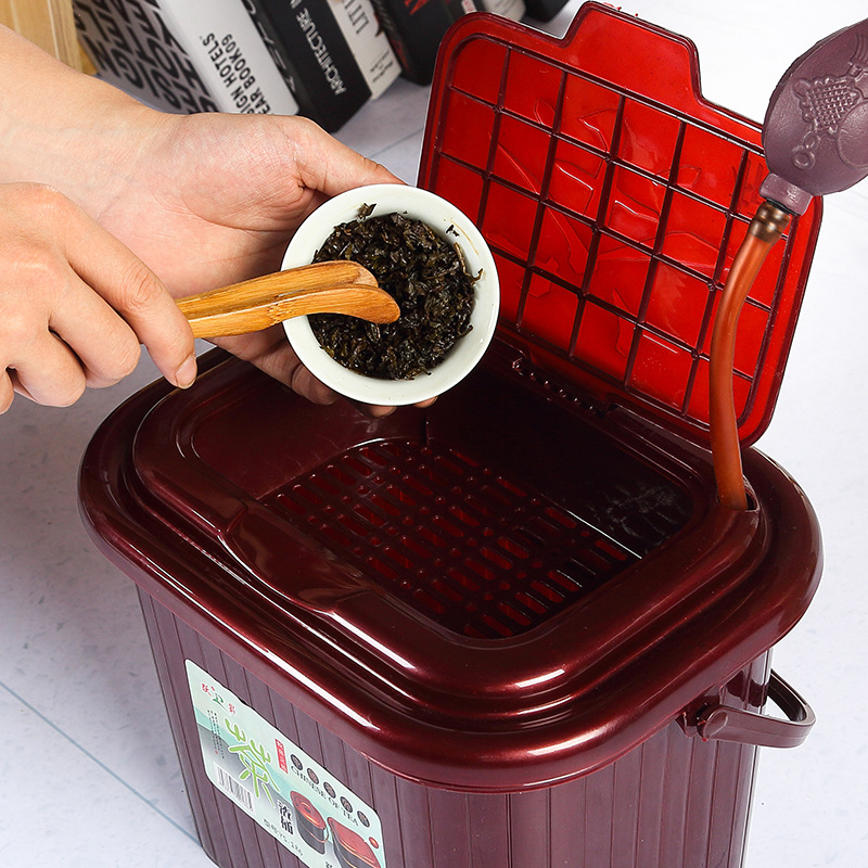 Household Plastic Tea Residue Bucket, Thickeneded Square Handle with Tea Leakage Tea Bucket, Dry and Wet Separation Filter Tea Bucket Wholesale