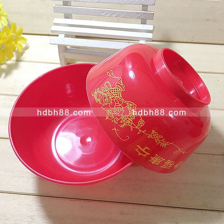 11cm red plastic printing bowl small red bowl rice bowl lucky word for bowl worship sacrifice red and white wedding supplies