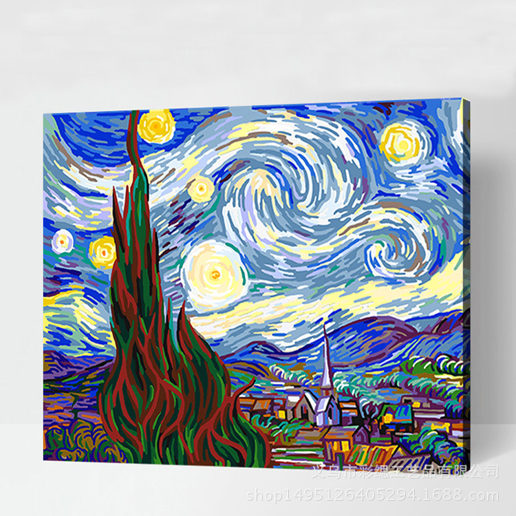 Digital oil painting diy oil painting coloring world famous painting Monet decorative painting Van Gogh Rhone under the stars