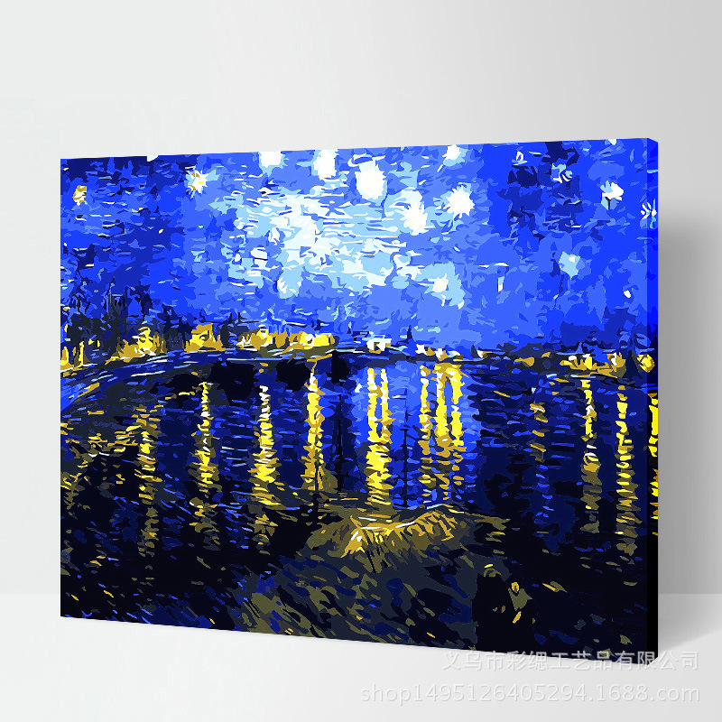 Digital oil painting diy oil painting coloring world famous painting Monet decorative painting Van Gogh Rhone under the stars