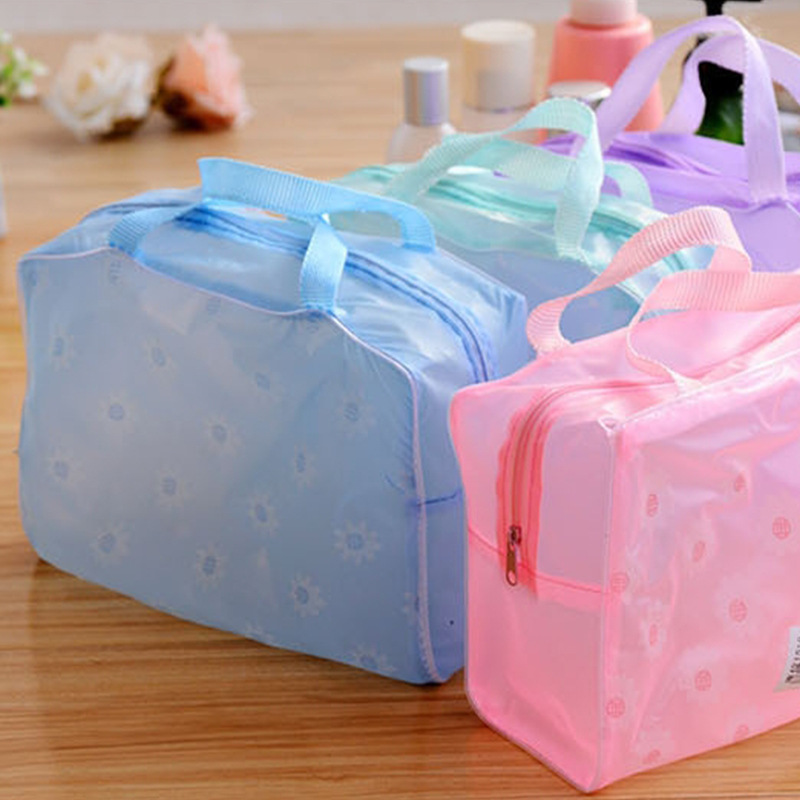 Travel Satchel Toiletry Bag, Women's Cosmetic Bag, Large Capacity Bath Waterproof Storage Bag, Thickeneded Floral Transparent Organizing Bag