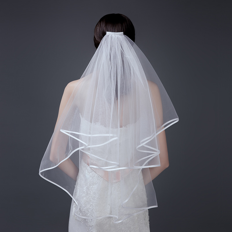Boutique veil wedding dress accessories bride wedding dress double ribbon edging folding new veil factory direct sales