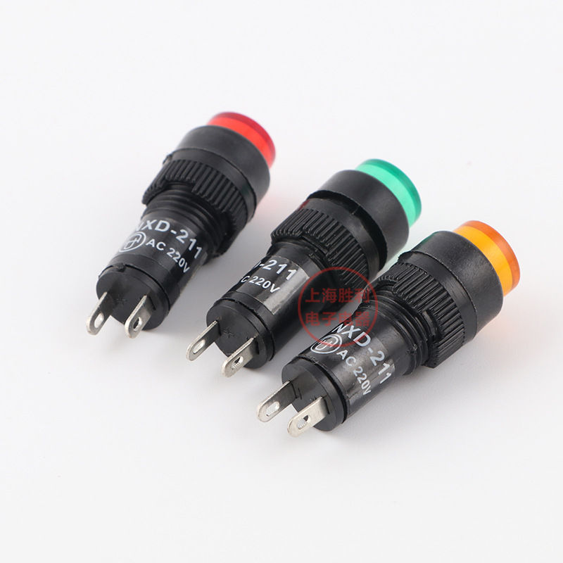 NXD-211 small signal lamp indicator opening 10mm DC12V 24v AC220V Red Yellow Green three colors