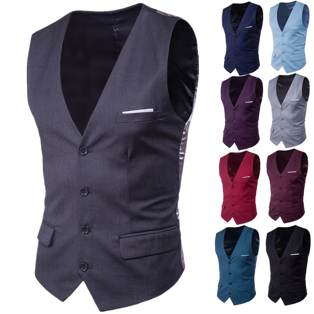 2019 foreign trade AliExpress autumn men's slim Korean waistcoat V-neck single-breasted fake pocket men's waistcoat