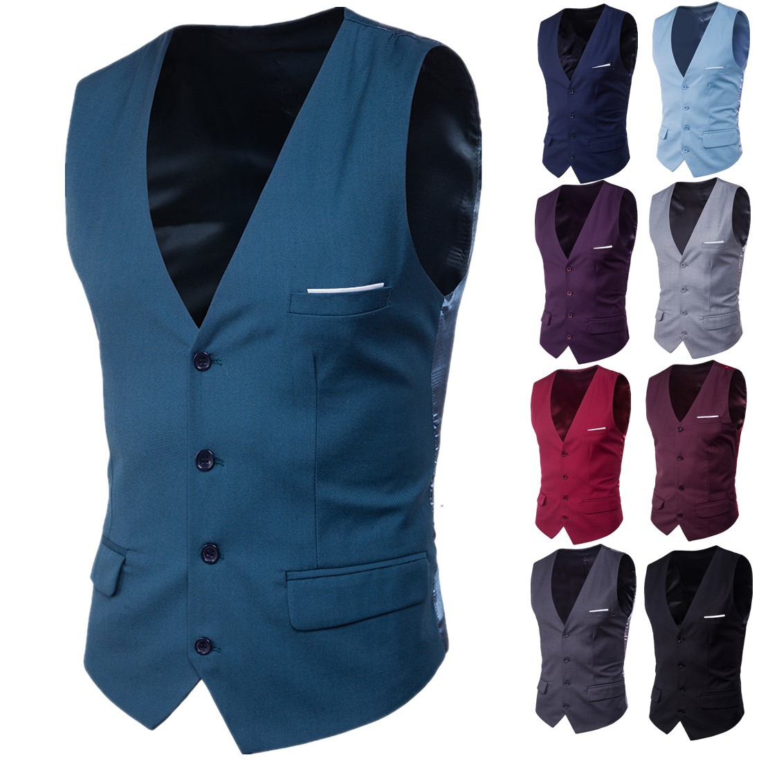 2019 foreign trade AliExpress autumn men's slim Korean waistcoat V-neck single-breasted fake pocket men's waistcoat