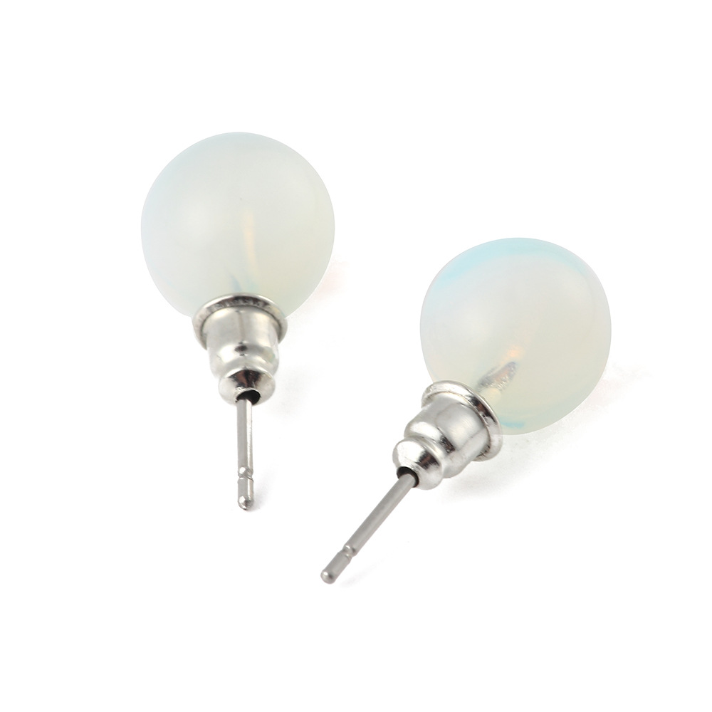 AliExpress Explosions 10mm Round Bead Natural Stone Earrings Stone Crystal Earrings Turquoise Tiger Eye Silver Plated Women