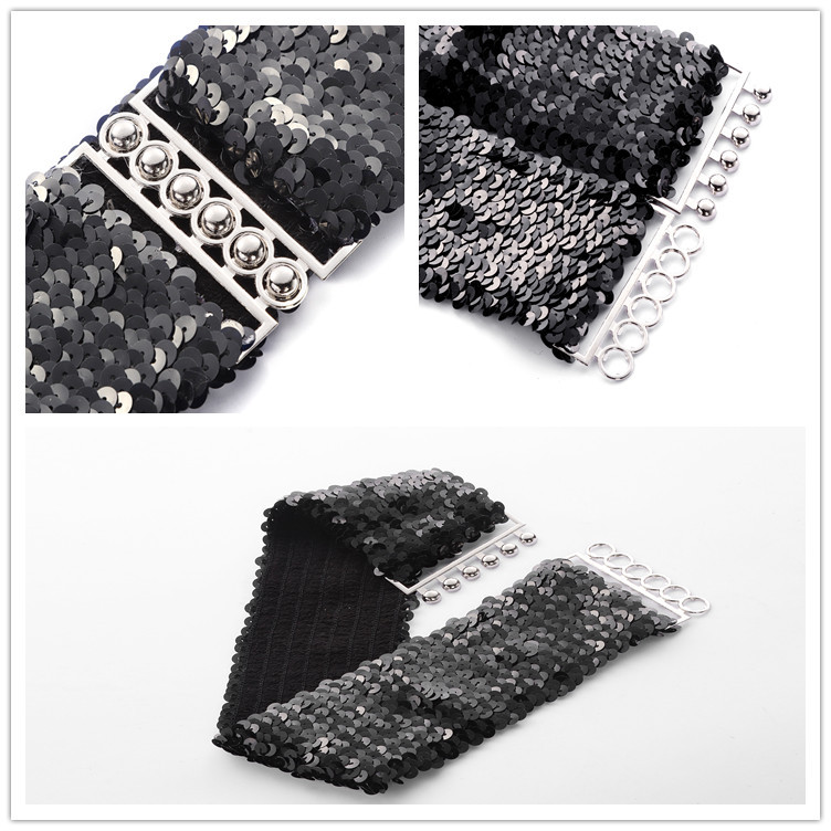 European and American Style Sequin Elastic Belt Women's Buckle Belt Mirror Sequin Belt Fashionable Belt Manufacturer