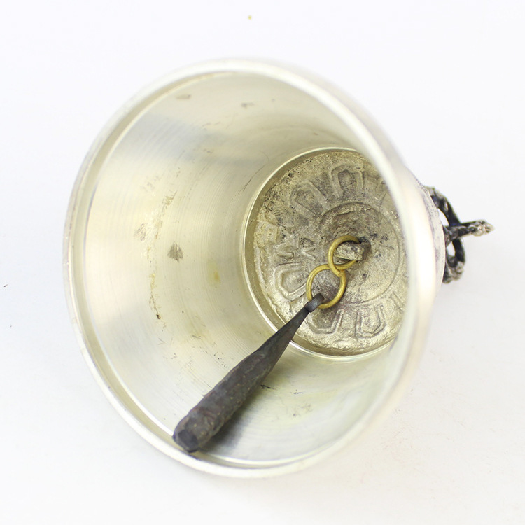 Cross-Border Nepalese Handmade Instrument Five-Strand Hand Bell Vajra Bell and Pestle White Copper French Bell Bell Bell and Pestle Set of Copper