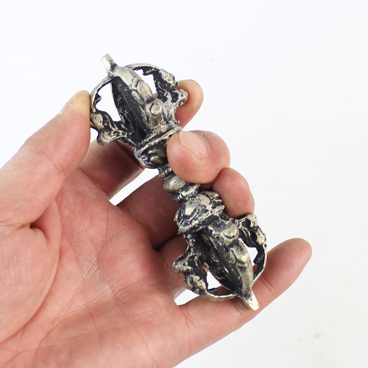 Cross-Border Nepalese Handmade Instrument Five-Strand Hand Bell Vajra Bell and Pestle White Copper French Bell Bell Bell and Pestle Set of Copper