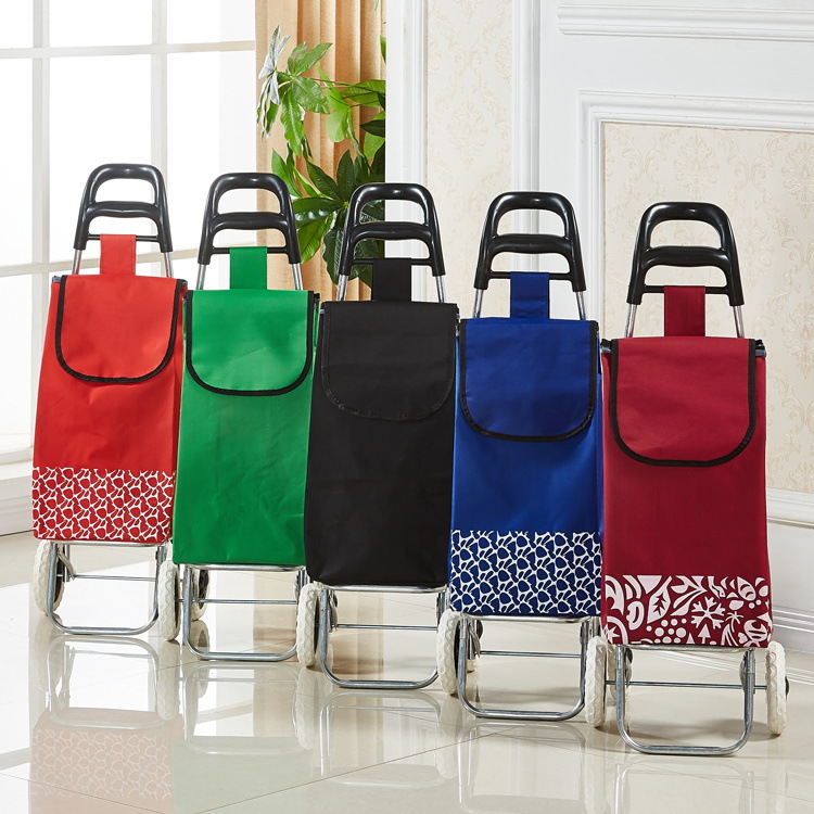 Supermarket Shopping Cart for Groceries, Foldable Oxford Cloth Trolley for Elderly Home Use, Convenient Grocery Shopping Cart