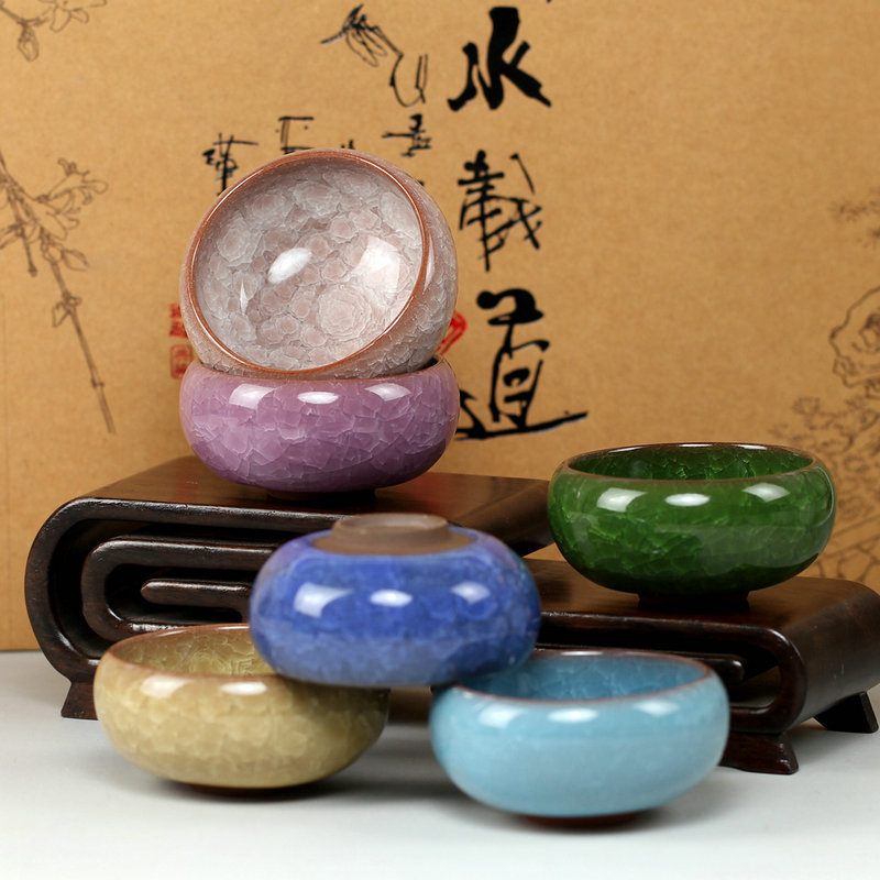 Чайный набор из фарфора Амой, восьмицветный, треснувший, простой, с чайной чашкой в подарочной упаковке