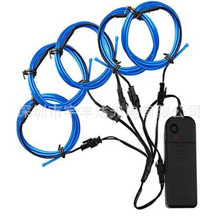 EL cold light one drag five fluorescent dance clothes cold light blue fluorescent green 1 m with 3V battery box Cold Light