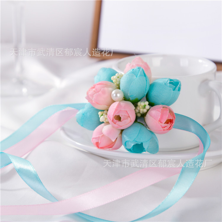 Korean-style wrist flower wholesale wedding supplies wholesale bride bridesmaid hand flower sister group dance hand flower wedding flower